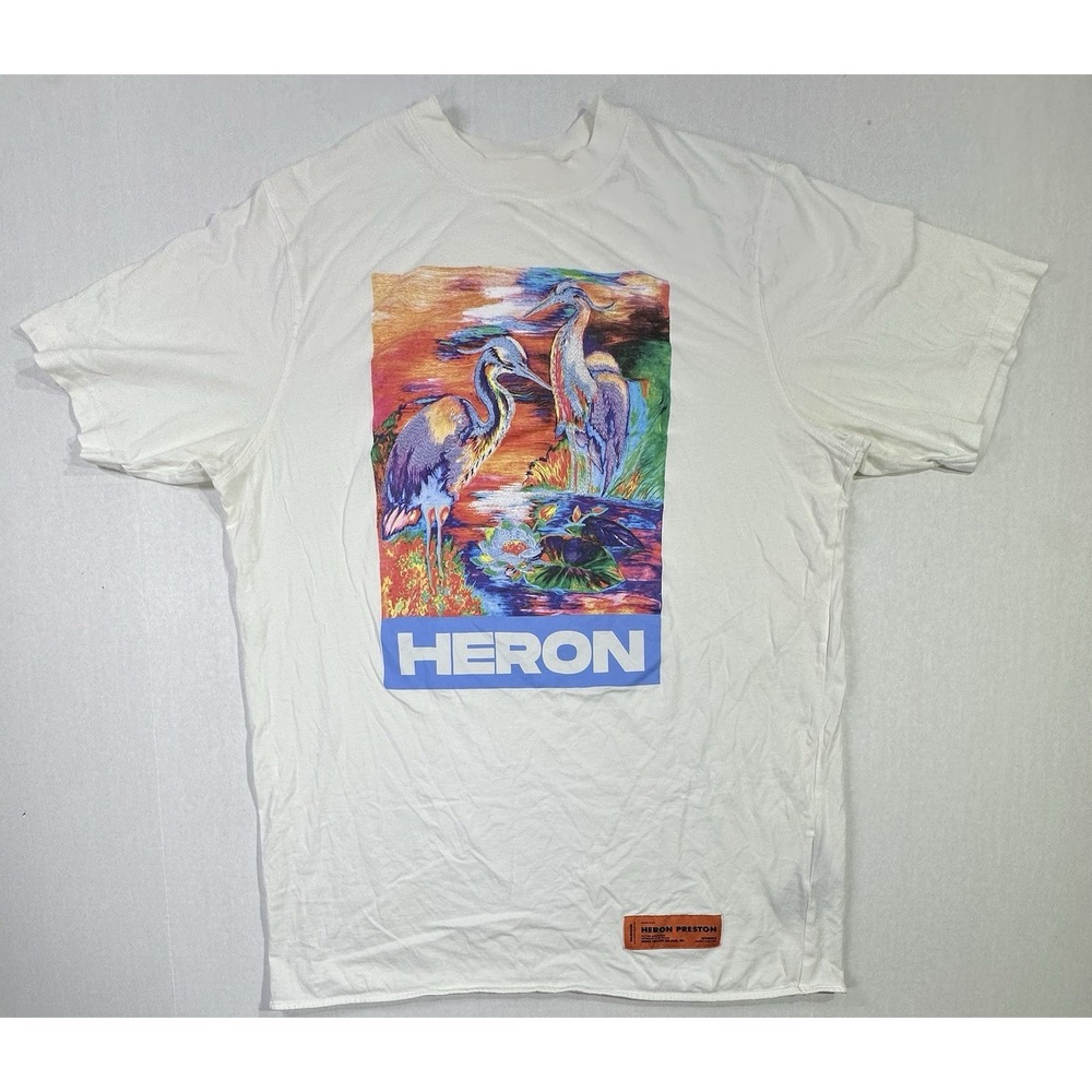 Heron Preston White Graphic T-Shirt Heron Print Birds Nature Small Rare Designer